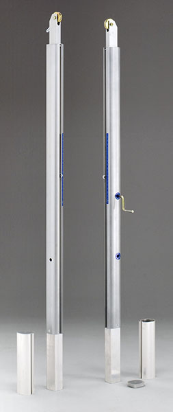 IMPIANTO PALLAVOLO MONOPALO TELESCOPICO A NORMA F.I.V.B., IN ALLUMINIO, PALO OVALE